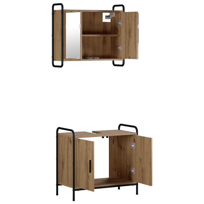 Set dulap baie 2 buc. Stejar Artizanal 65,5 x 34 x 61 cm WALTI
