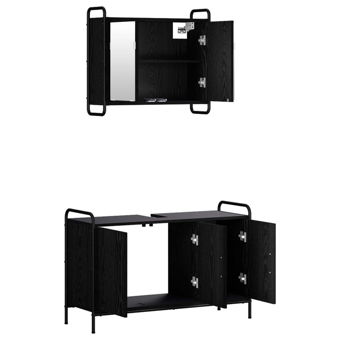 Set dulap baie 2 buc. Stejar Negru 65,5 x 34 x 61 cm WALTI