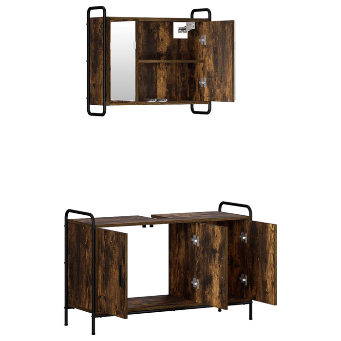 Set dulap baie 2 buc. Stejar fumuriu 65,5 x 34 x 61 cm WALTI