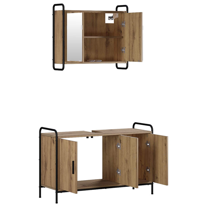 Set dulap baie 2 buc. Stejar Artizanal 65,5 x 34 x 61 cm WALTI