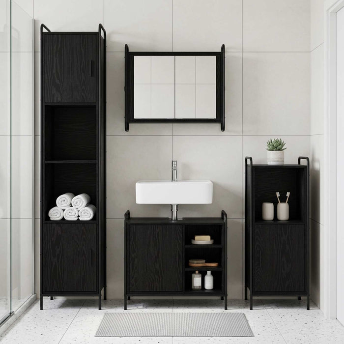 Set dulap baie 3 buc. Stejar Negru 40 x 36 x 99,5 cm WALTI