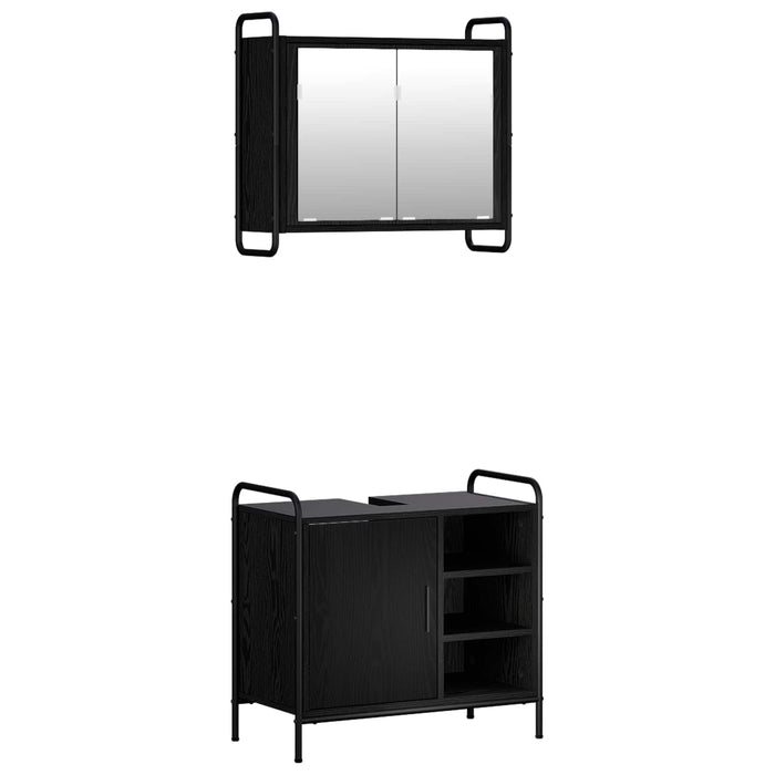 Set dulap baie 2 buc. Stejar Negru 65,5 x 34 x 61 cm WALTI