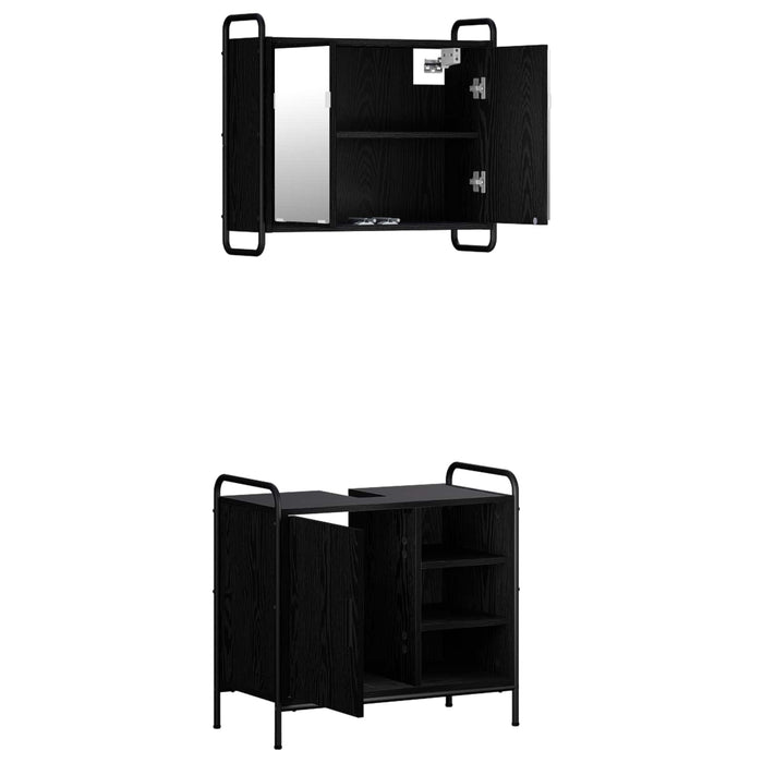 Set dulap baie 2 buc. Stejar Negru 65,5 x 34 x 61 cm WALTI