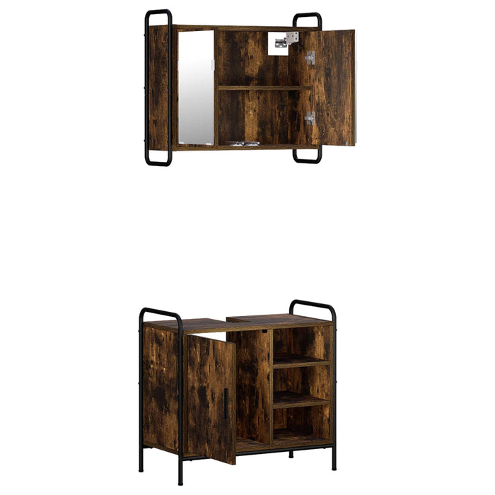 Set dulap baie 2 buc. Stejar fumuriu 65,5 x 34 x 61 cm WALTI