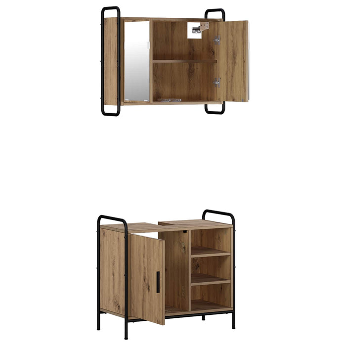 Set dulap baie 2 buc. Stejar Artizanal 65,5 x 34 x 61 cm WALTI