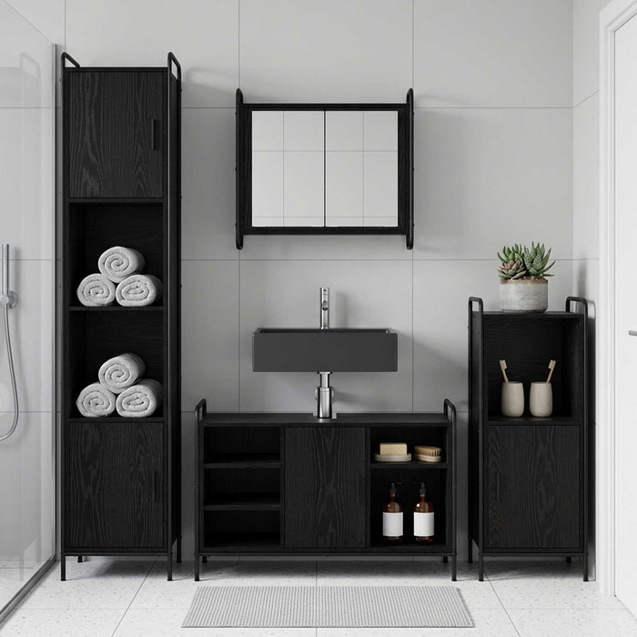 Set dulap baie 2 buc. Stejar Negru 65,5 x 34 x 61 cm WALTI