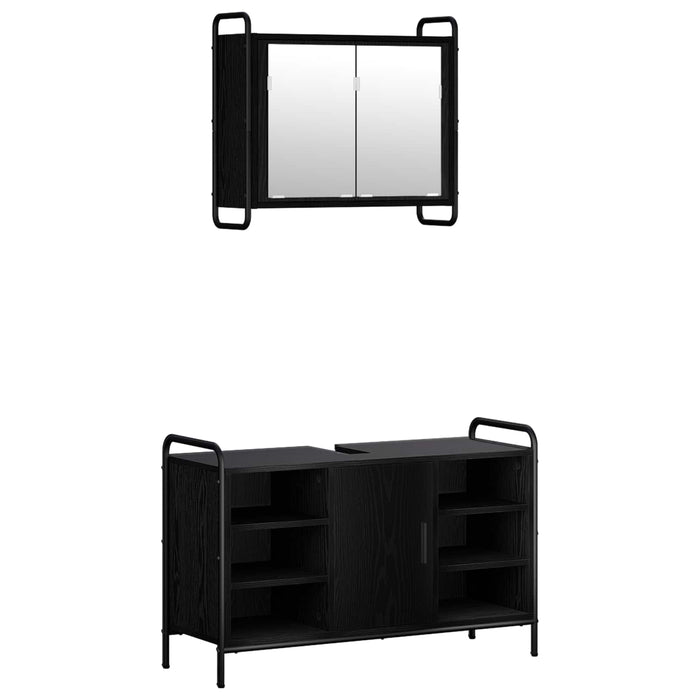 Set dulap baie 2 buc. Stejar Negru 65,5 x 34 x 61 cm WALTI