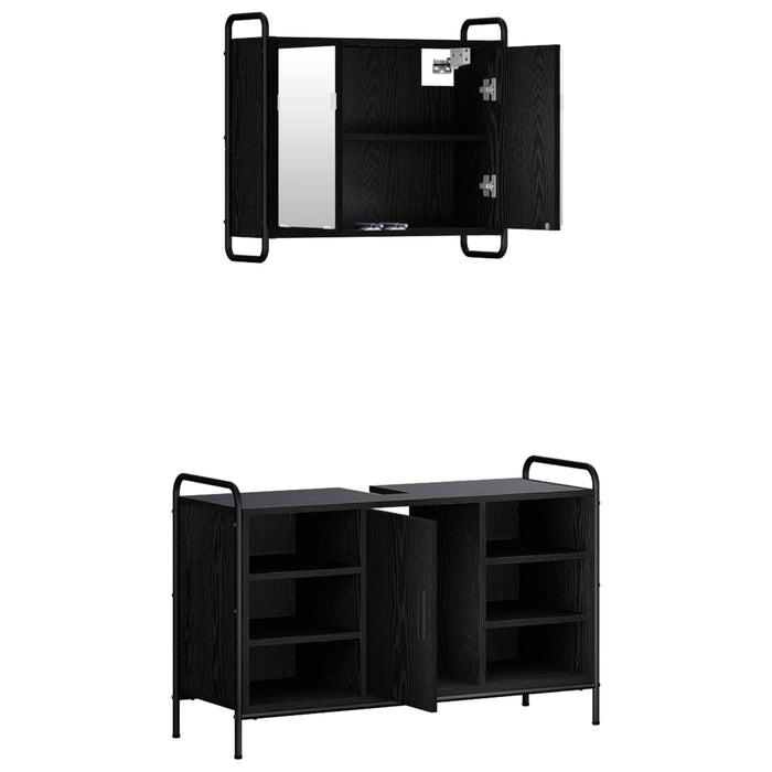 Set dulap baie 2 buc. Stejar Negru 65,5 x 34 x 61 cm WALTI