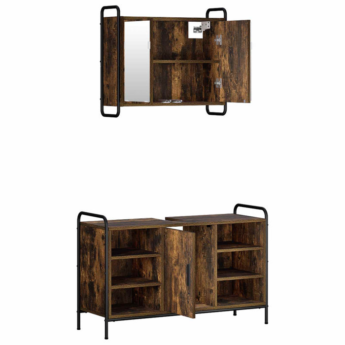 Set dulap baie 2 buc. Stejar fumuriu 65,5 x 34 x 61 cm WALTI