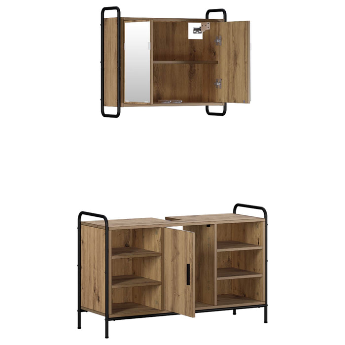 Set dulap baie 2 buc. Stejar Artizanal 65,5 x 34 x 61 cm WALTI