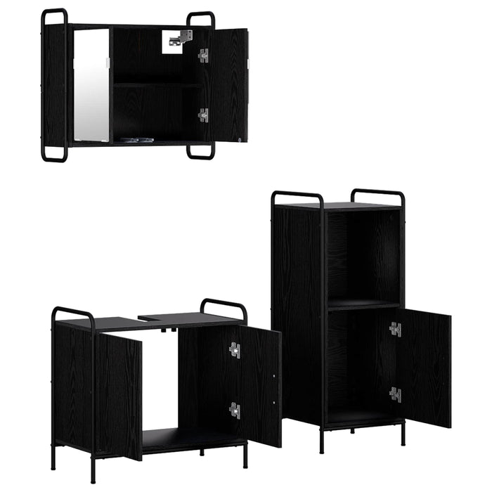 Set dulap baie 3 buc. Stejar Negru 40 x 36 x 99,5 cm WALTI