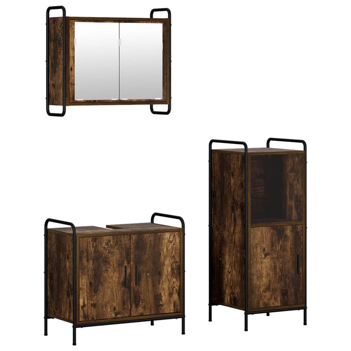 Set dulap baie 3 buc. Stejar fumuriu 40 x 36 x 99,5 cm WALTI