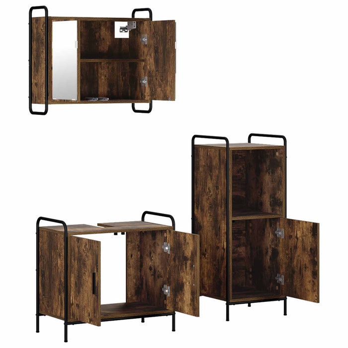 Set dulap baie 3 buc. Stejar fumuriu 40 x 36 x 99,5 cm WALTI