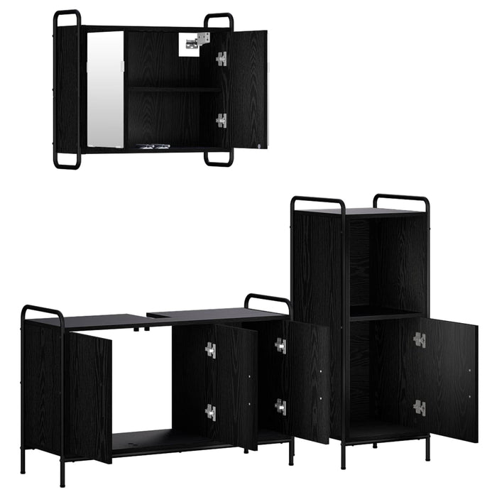 Set dulap baie 3 buc. Stejar Negru 40 x 36 x 99,5 cm WALTI