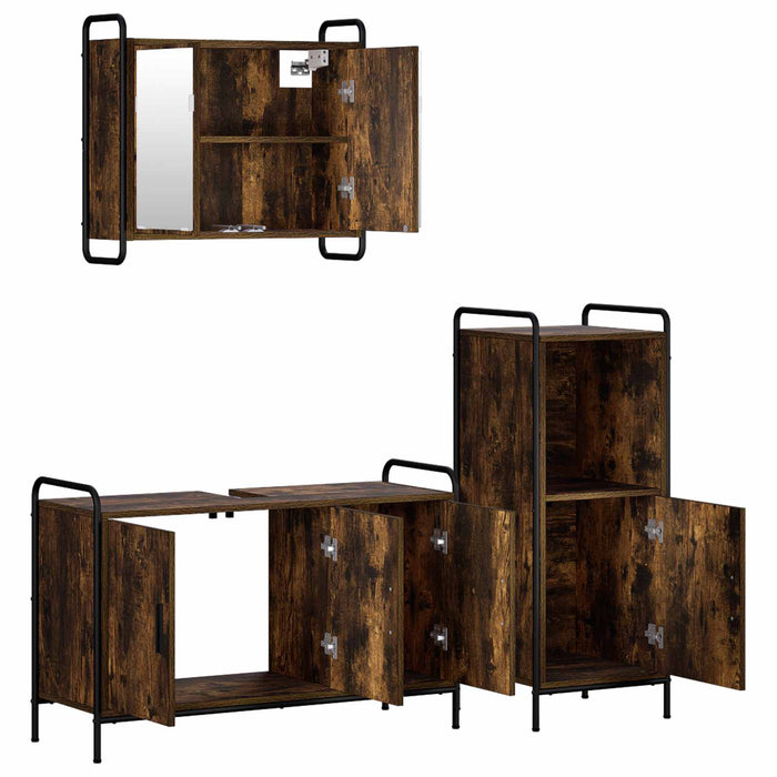 Set dulap baie 3 buc. Stejar fumuriu 40 x 36 x 99,5 cm WALTI