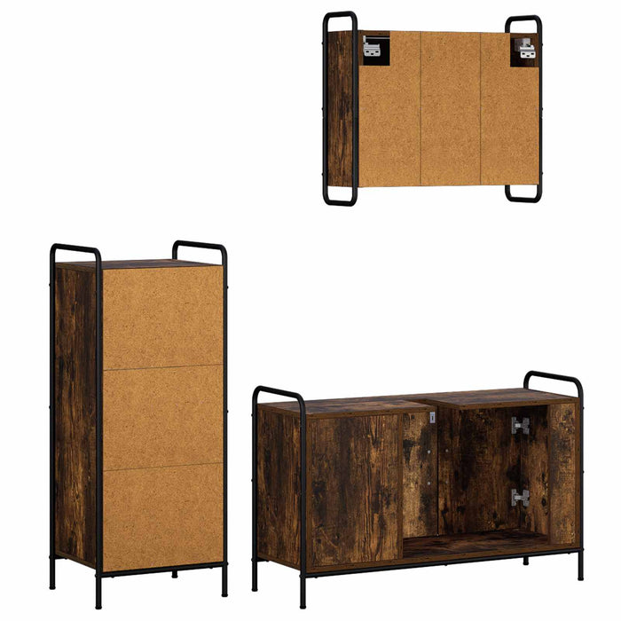 Set dulap baie 3 buc. Stejar fumuriu 40 x 36 x 99,5 cm WALTI