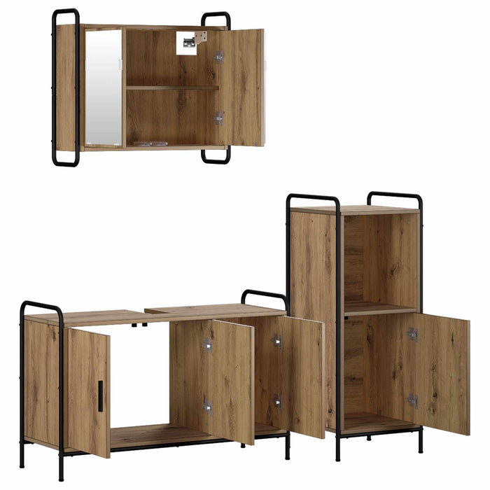 Set dulap baie 3 buc. Stejar Artizanal 40 x 36 x 99,5 cm WALTI