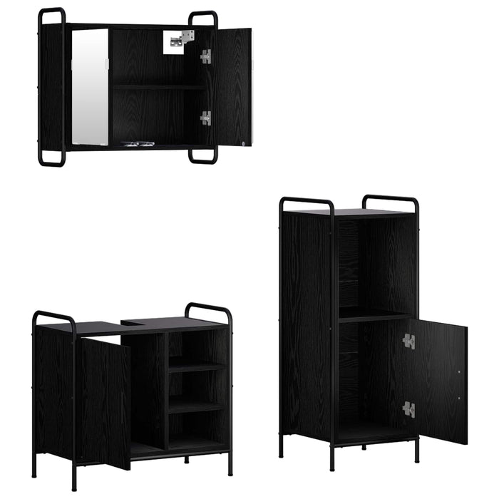 Set dulap baie 3 buc. Stejar Negru 40 x 36 x 99,5 cm WALTI