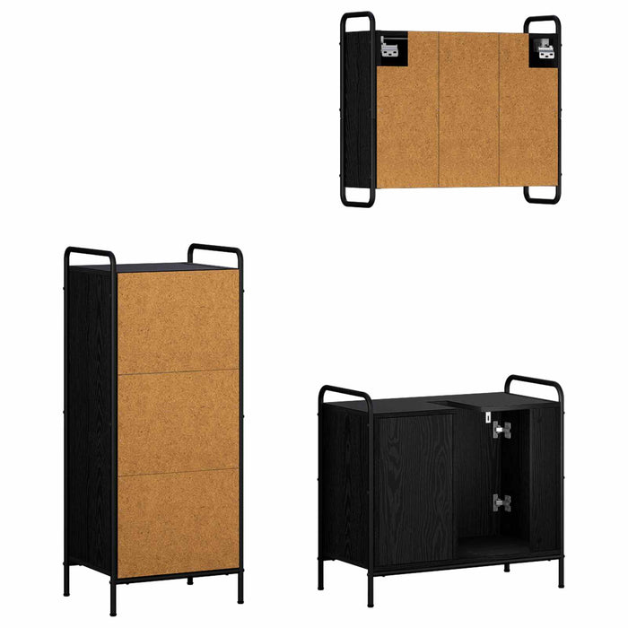 Set dulap baie 3 buc. Stejar Negru 40 x 36 x 99,5 cm WALTI