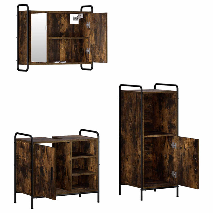 Set dulap baie 3 buc. Stejar fumuriu 40 x 36 x 99,5 cm WALTI