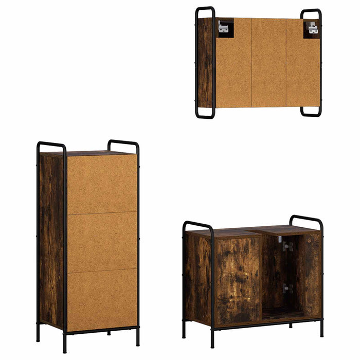 Set dulap baie 3 buc. Stejar fumuriu 40 x 36 x 99,5 cm WALTI