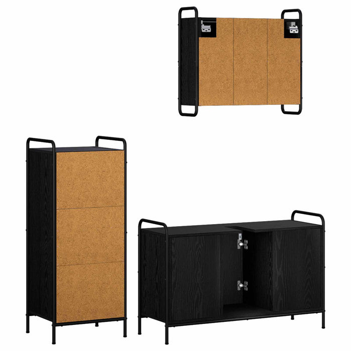 Set dulap baie 3 buc. Stejar Negru 40 x 36 x 99,5 cm WALTI