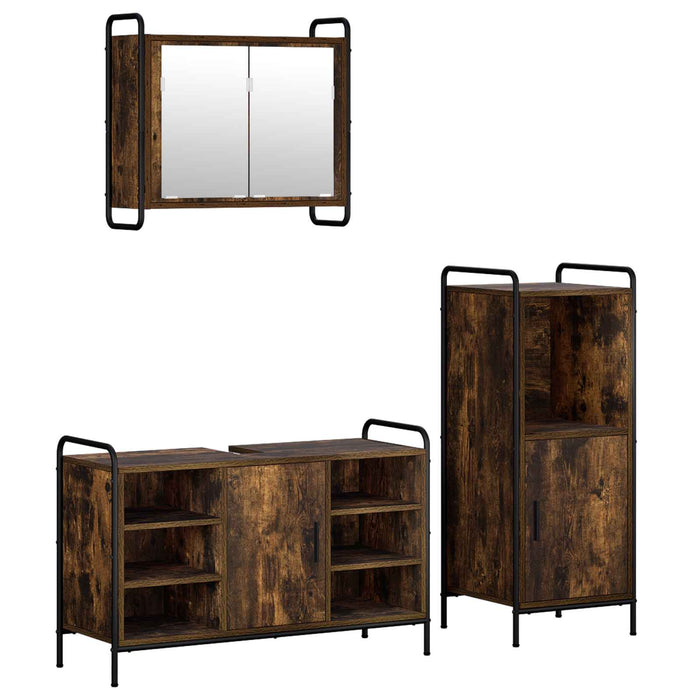 Set dulap baie 3 buc. Stejar fumuriu 40 x 36 x 99,5 cm WALTI