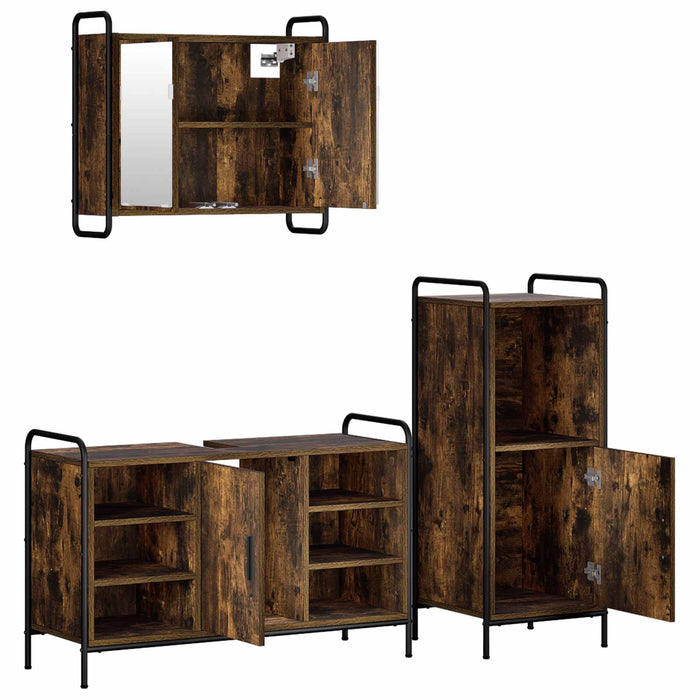 Set dulap baie 3 buc. Stejar fumuriu 40 x 36 x 99,5 cm WALTI