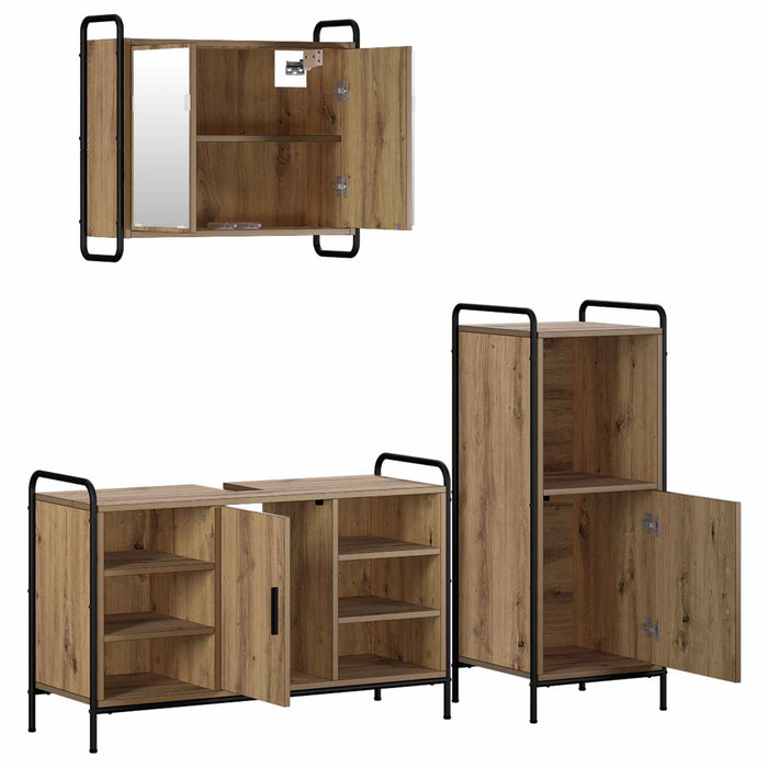 Set dulap baie 3 buc. Stejar Artizanal 40 x 36 x 99,5 cm WALTI
