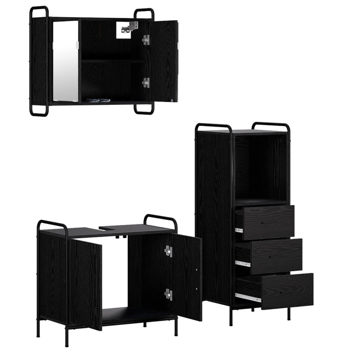 Set dulap baie 3 buc. Stejar Negru 40 x 36 x 109,5 cm WALTI