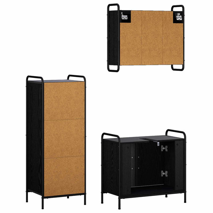 Set dulap baie 3 buc. Stejar Negru 40 x 36 x 109,5 cm WALTI