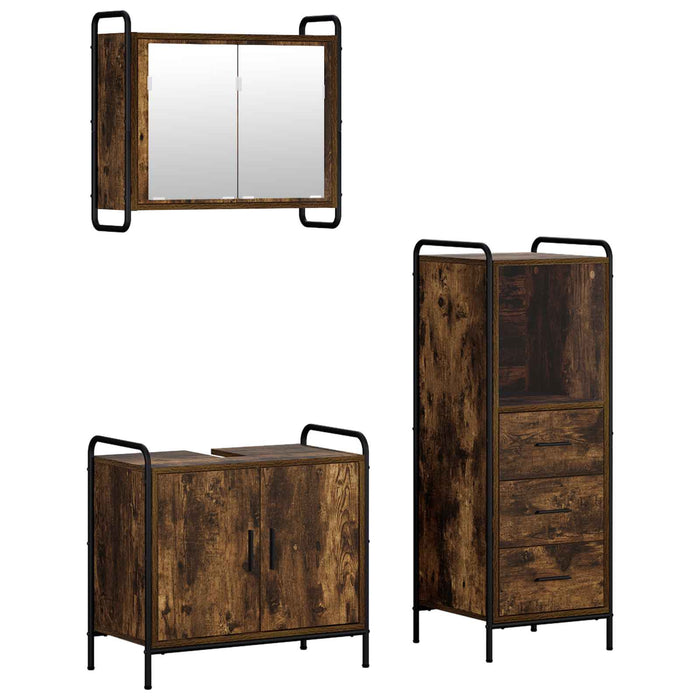 Set dulap baie 3 buc. Stejar fumuriu 40 x 36 x 109,5 cm WALTI