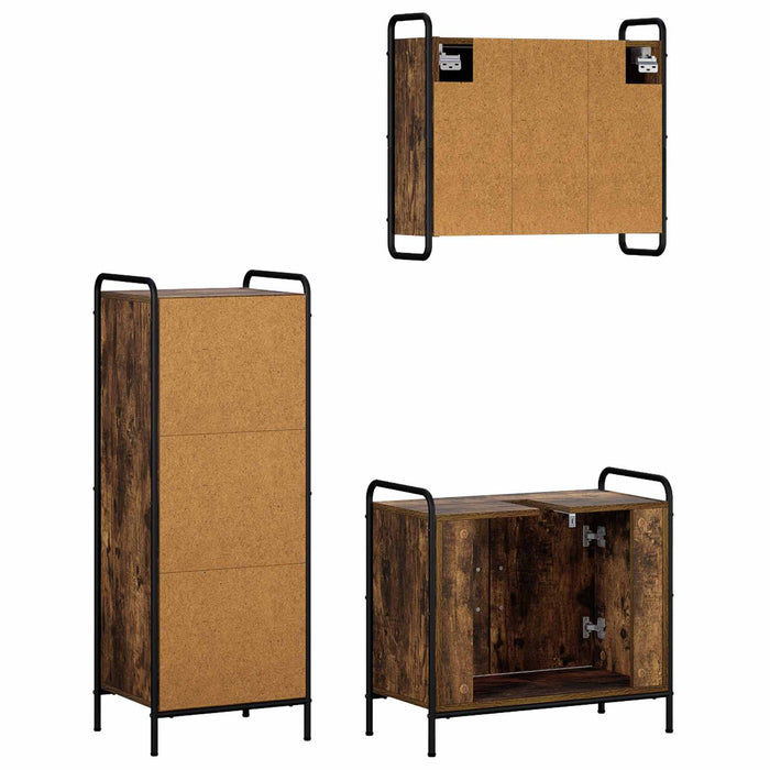 Set dulap baie 3 buc. Stejar fumuriu 40 x 36 x 109,5 cm WALTI
