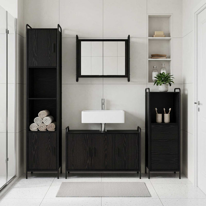 Set dulap baie 4 buc. Stejar Negru 40 x 36 x 181 cm WALTI