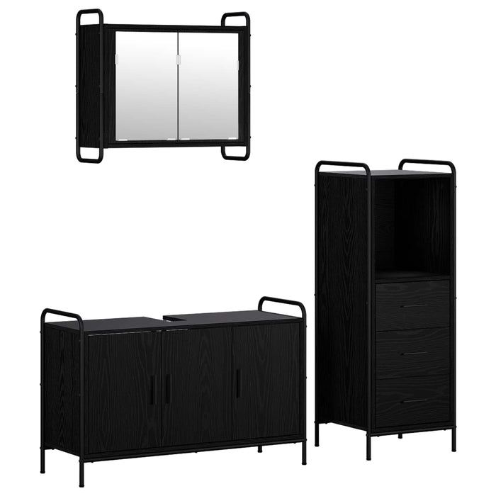 Set dulap baie 3 buc. Stejar Negru 40 x 36 x 109,5 cm WALTI