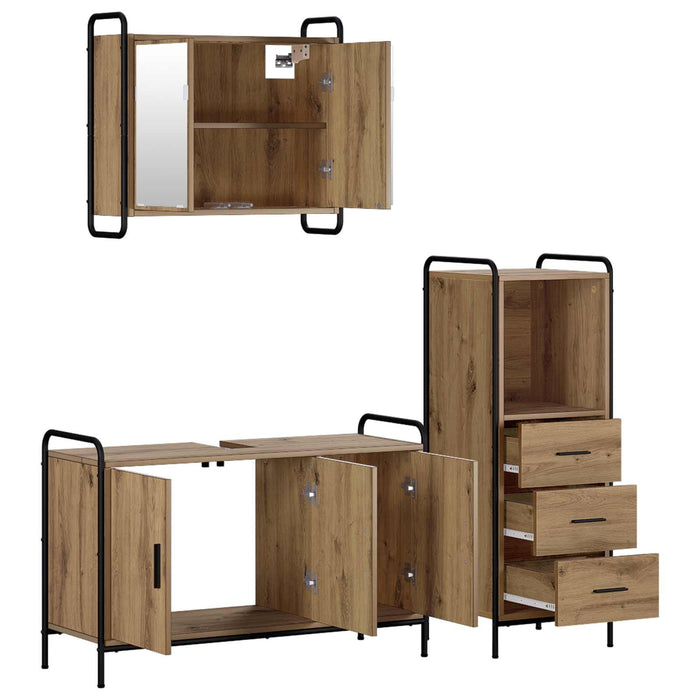 Set dulap baie 3 buc. Stejar Artizanal 40 x 36 x 109,5 cm WALTI