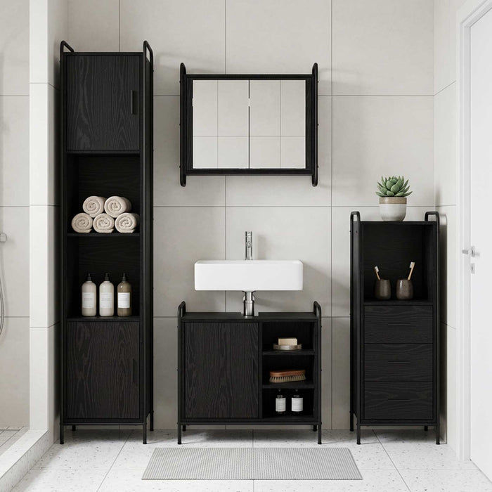 Set dulap baie 3 buc. Stejar Negru 40 x 36 x 109,5 cm WALTI