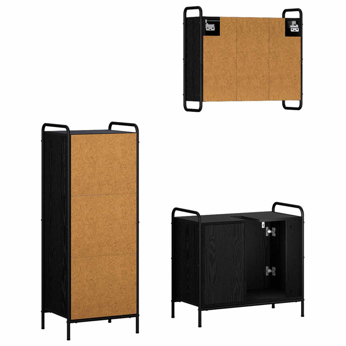 Set dulap baie 3 buc. Stejar Negru 40 x 36 x 109,5 cm WALTI