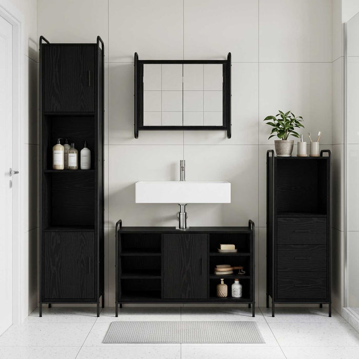 Set dulap baie 4 buc. Stejar Negru 40 x 36 x 181 cm WALTI