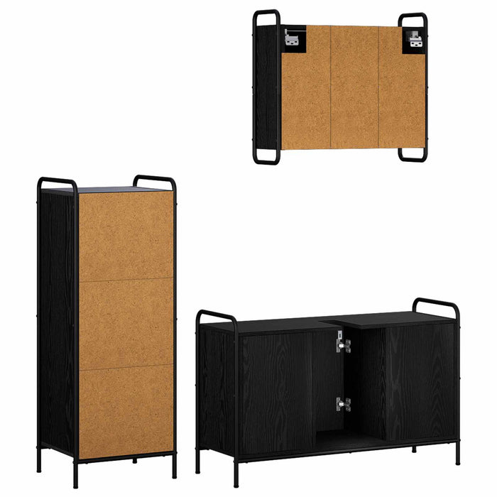 Set dulap baie 3 buc. Stejar Negru 40 x 36 x 109,5 cm WALTI