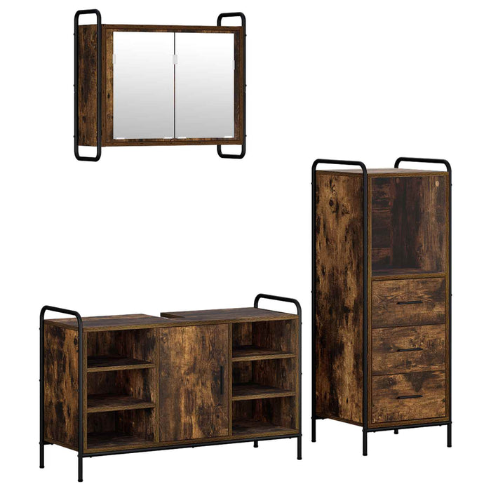 Set dulap baie 3 buc. Stejar fumuriu 40 x 36 x 109,5 cm WALTI
