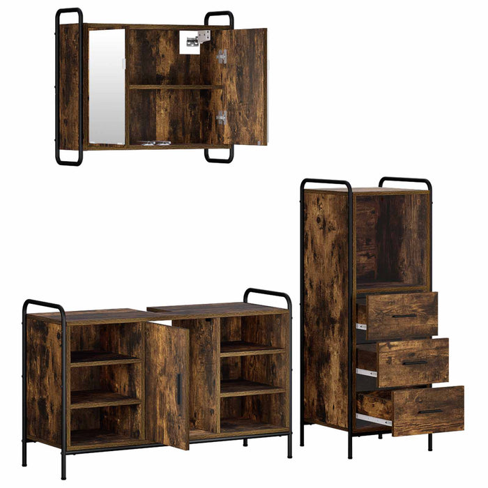 Set dulap baie 3 buc. Stejar fumuriu 40 x 36 x 109,5 cm WALTI