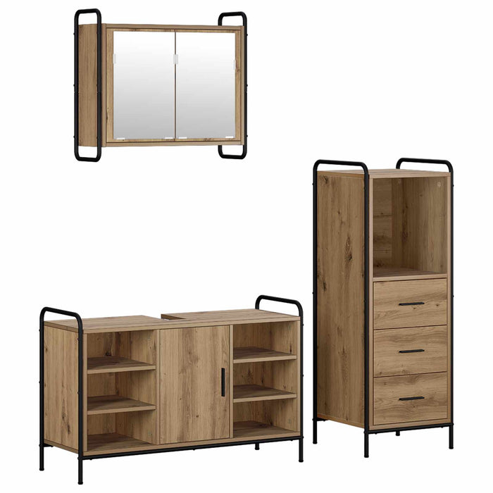 Set dulap baie 3 buc. Stejar Artizanal 40 x 36 x 109,5 cm WALTI