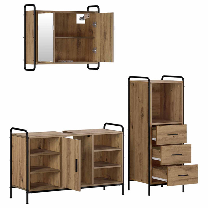 Set dulap baie 3 buc. Stejar Artizanal 40 x 36 x 109,5 cm WALTI