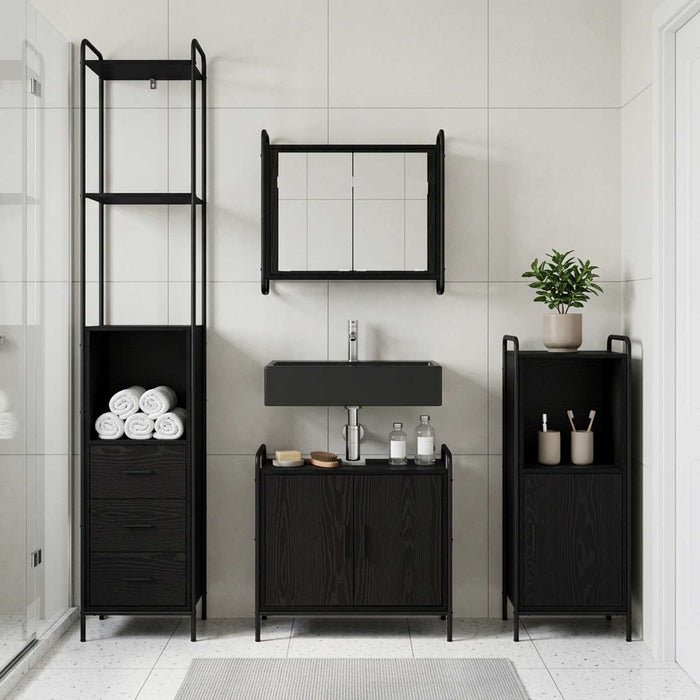 Set dulap baie 3 buc. Stejar Negru 40 x 36 x 181 cm WALTI
