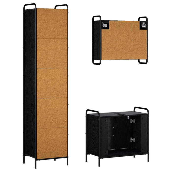 Set dulap baie 3 buc. Stejar Negru 40 x 36 x 181 cm WALTI