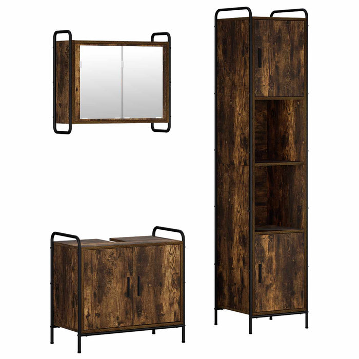 Set dulap baie 3 buc. Stejar fumuriu 40 x 36 x 181 cm WALTI