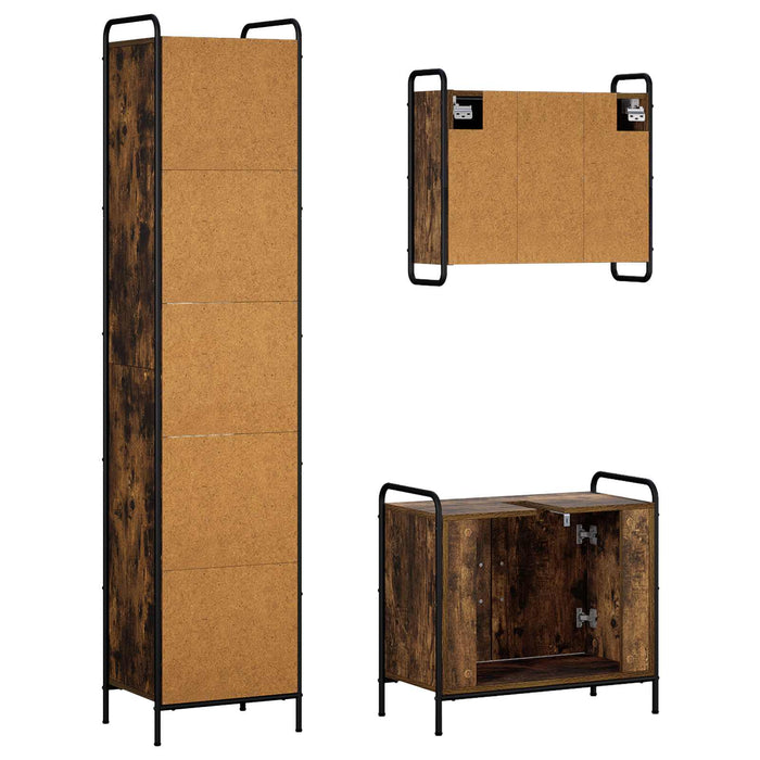 Set dulap baie 3 buc. Stejar fumuriu 40 x 36 x 181 cm WALTI