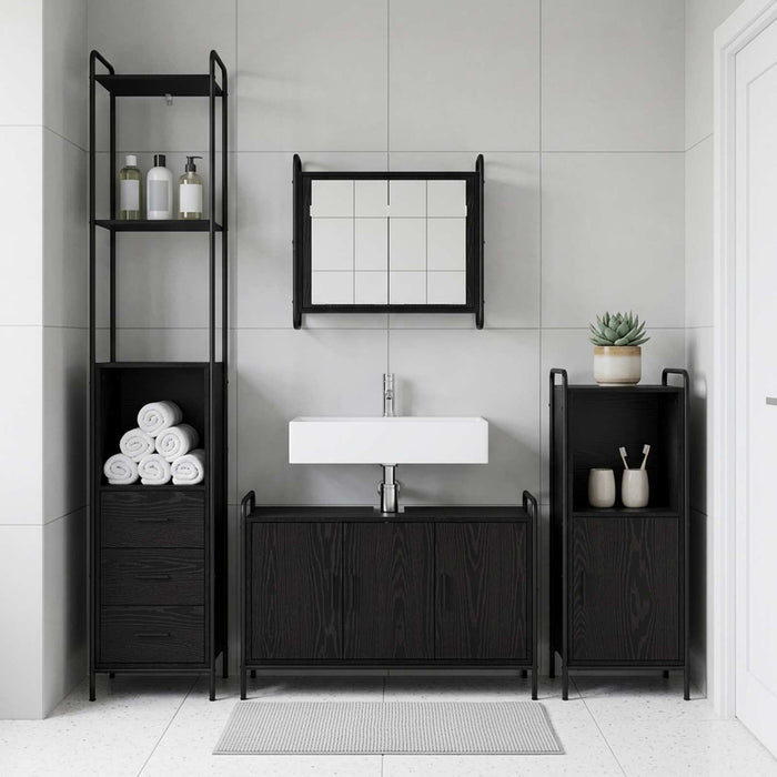 Set dulap baie 3 buc. Stejar Negru 40 x 36 x 181 cm WALTI