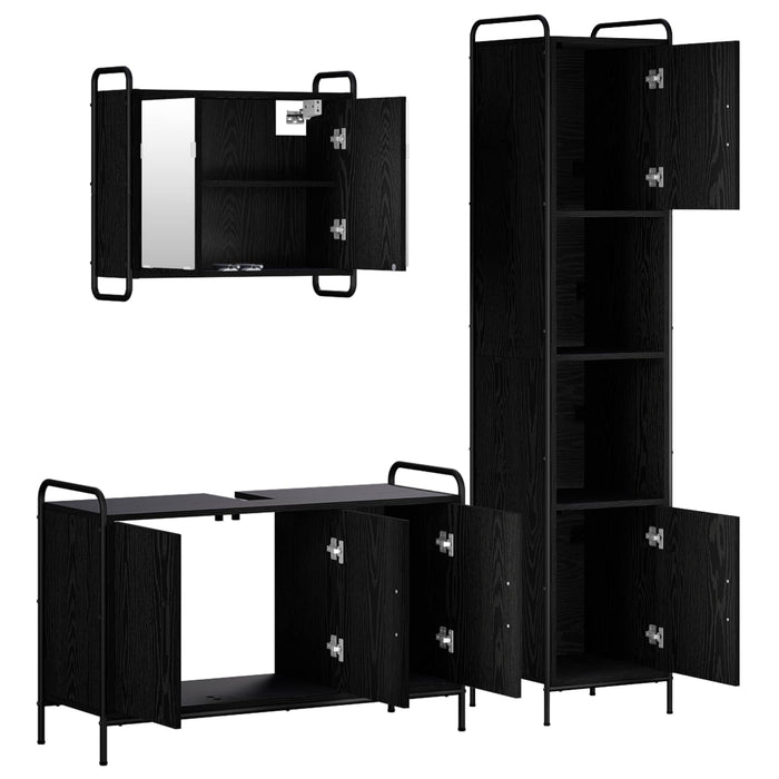 Set dulap baie 3 buc. Stejar Negru 40 x 36 x 181 cm WALTI